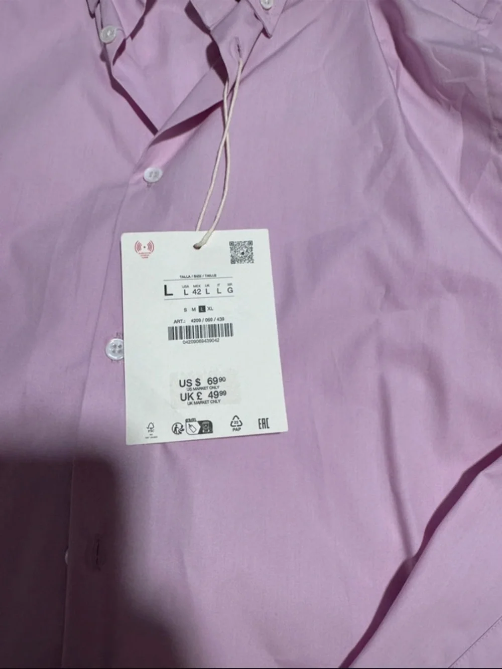 Zara Men's Light Lavender Button-Down Dress Shirt